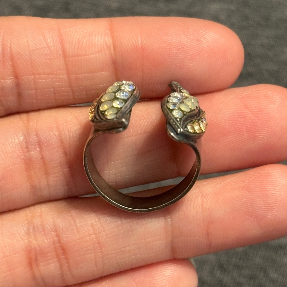 Silver-Tone Opalescent Pavé Crystal Leaf Ring, OS - Picture 6 of 6